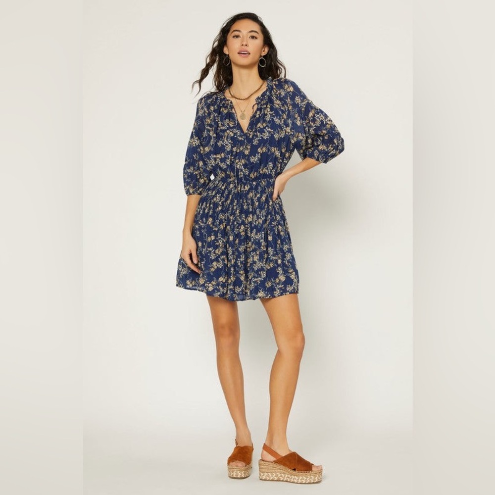 Floral Blue Dress with Puff Sleeves
